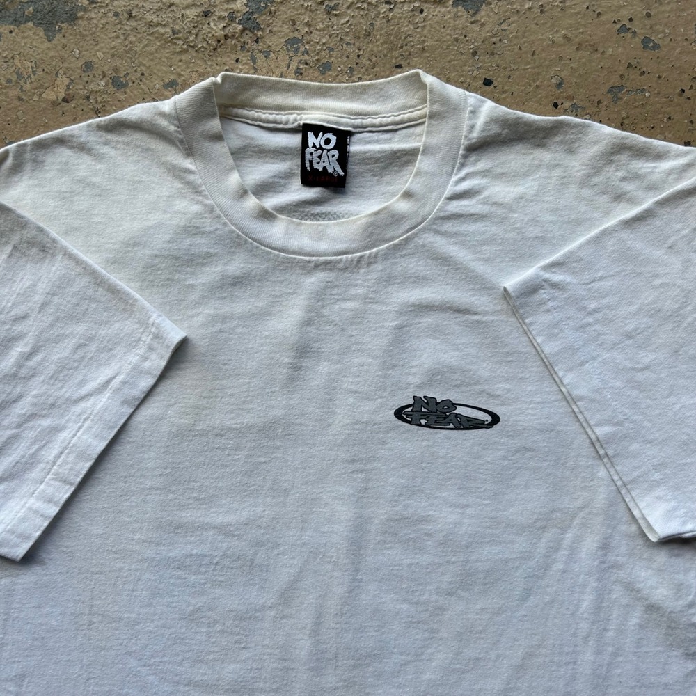 Vintage No Fear Graphic T-Shirt White XL Autographed 90s Streetwear Tee